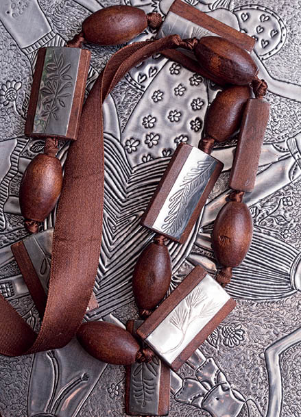 Wood and Ribbon Necklace